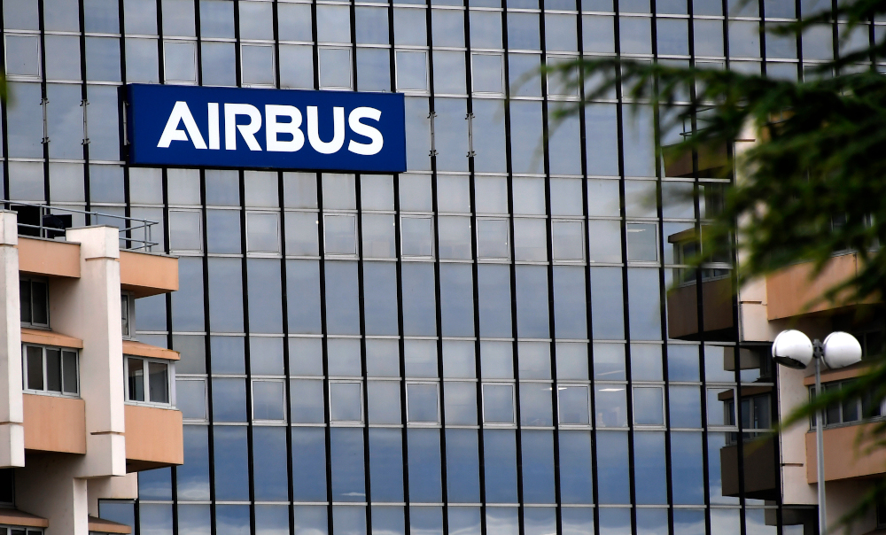 A picture taken July 2, 2020 shows the Airbus logo on the company headquarteru00e2u20acu2122s building in Saint-Martin du Touch near Blagnac, in the outskirt of Toulouse. u00e2u20acu201d AFP pic 