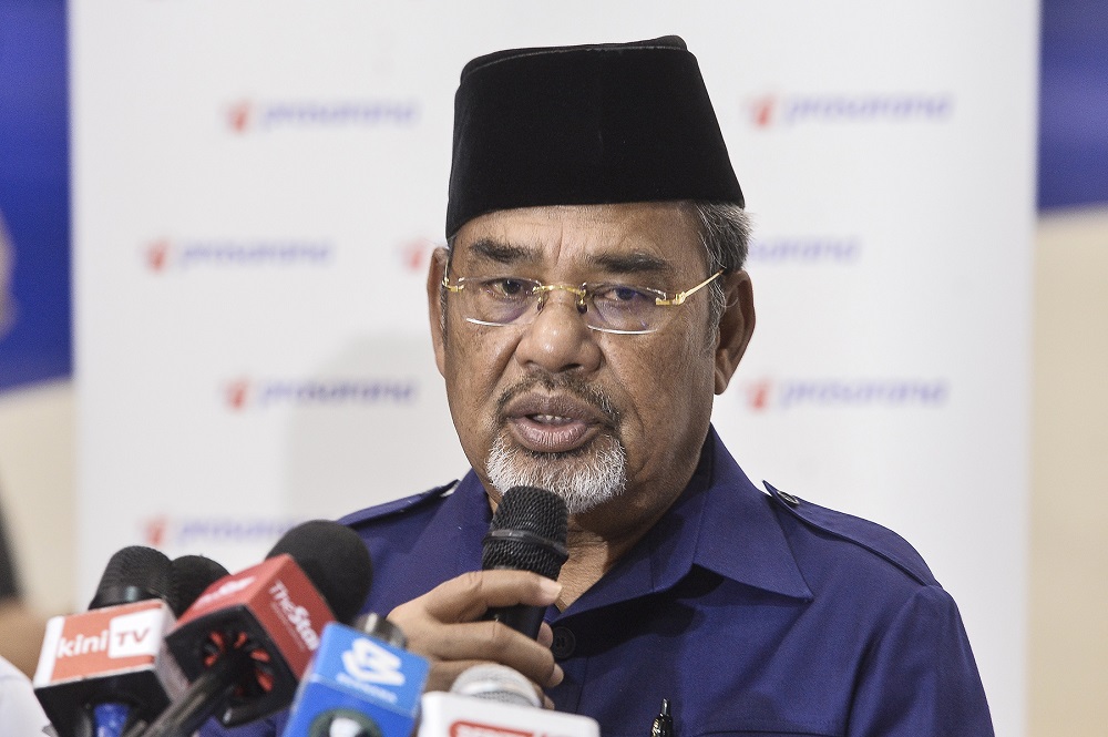 Chairman of Prasarana Malaysia Berhad Datuk Seri Tajuddin Abdul Rahman speaks to reporters after visiting the KL Monorail Line depot in Kuala Lumpur July 2, 2020. u00e2u20acu2022 Picture by Miera Zulyana