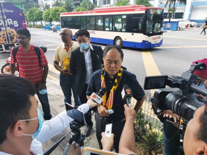 Bersih 2.0 chairman Thomas Fann speaks to reporters outside the Dang Wangi district police headquarters July 7, 2020. u00e2u20acu201d Picture courtesy of Thomas Fann