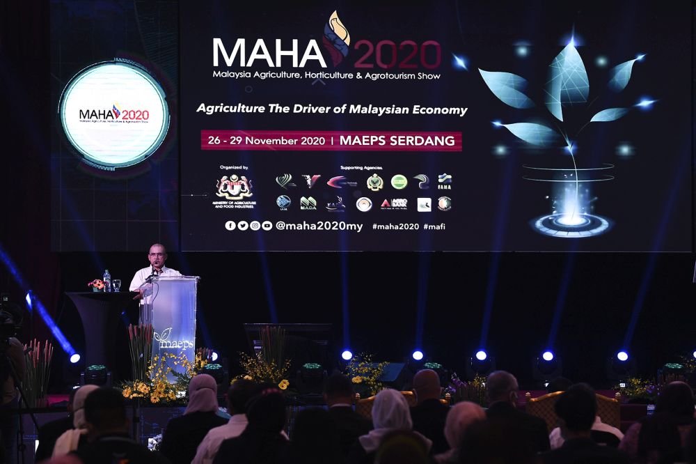 Agriculture and Food Industry Minister Datuk Seri Dr Ronald Kiandee delivers a speech during the soft launch of the Malaysian Agriculture and Horticulture Agrotourism Show in Serdang August 26,2020. u00e2u20acu201d Picture by Miera Zulyana
