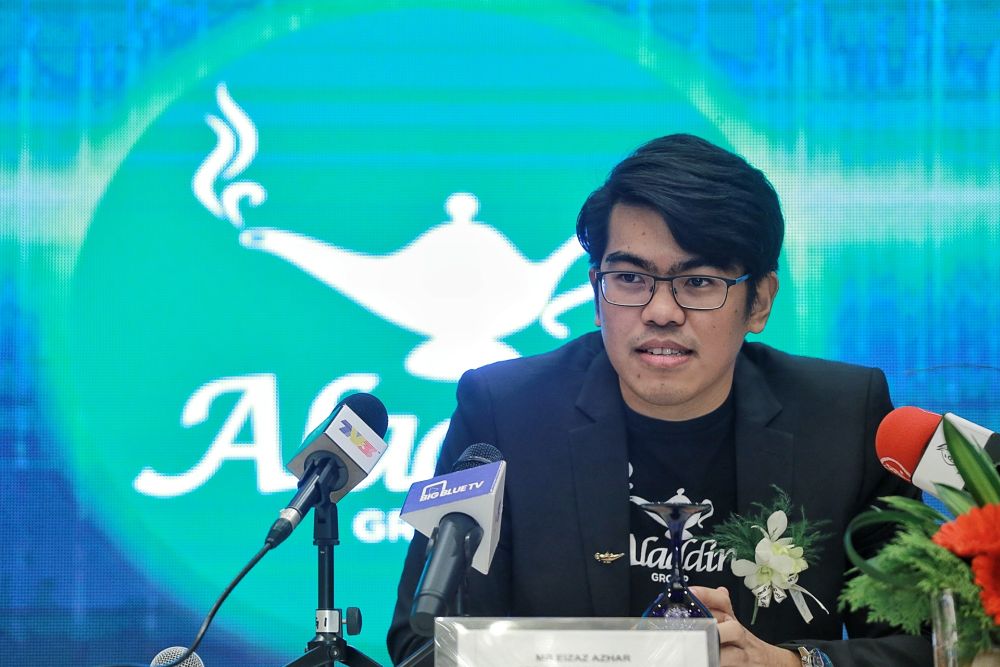 Aladdin Group CEO Eizaz Azhar speaks during a press conference in Kuala Lumpur August 18, 2020. u00e2u20acu2022 Picture by Ahmad Zamzahuri