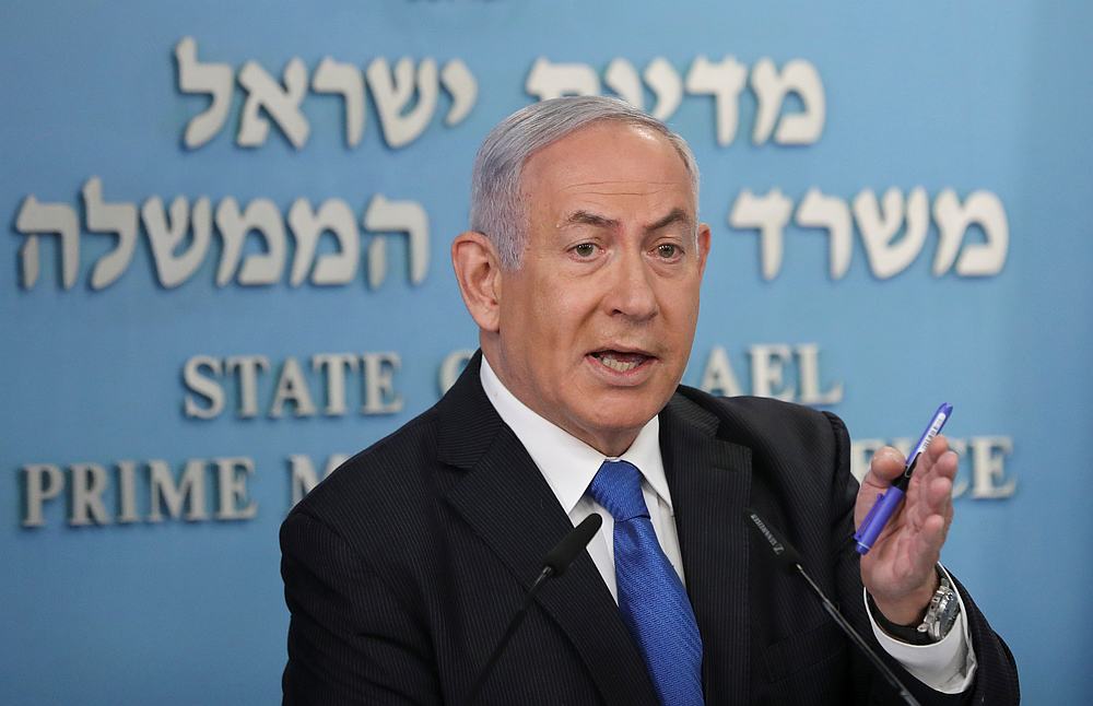 Israeli Prime Minister Benjamin Netanyahu announces a peace agreement to establish diplomatic ties between Israel and the UAE, during a news conference in Jerusalem August 13, 2020. u00e2u20acu201d Pool pic via Reuters