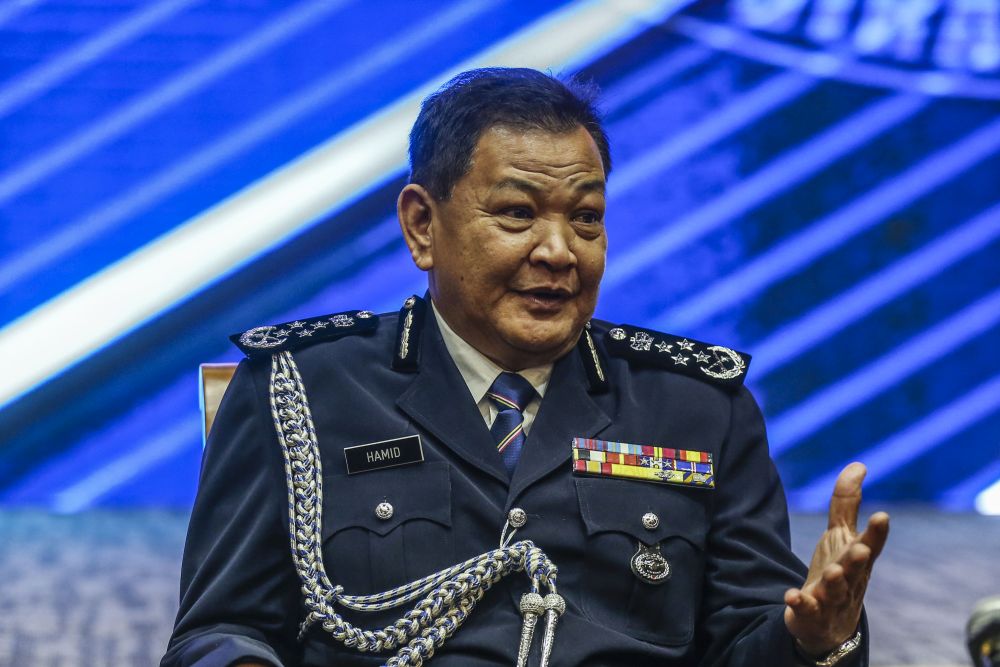 Inspector-General of Police Tan Sri Abdul Hamid Bador speaks to reporters at the Royal Malaysia Police College Kuala Lumpur August 13, 2020. u00e2u20acu201d Picture by Firdaus Latif