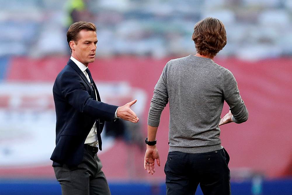 Fulham manager Scott Parker (left) with Brentford manager Thomas Frank before the Championship Play-Off Final at Wembley Stadium, London August 4, 2020. u00e2u20acu201d Reuters pic