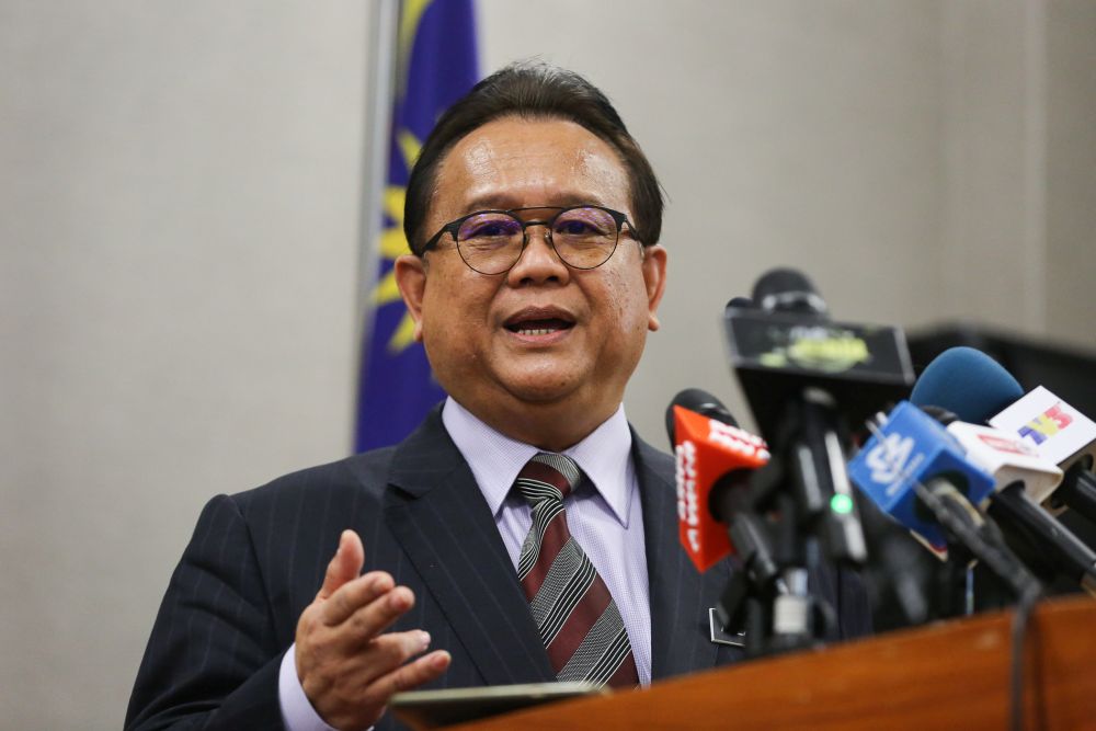 Minister of Domestic Trade and Consumer Affairs Datuk Alexander Nanta Linggi speaks during a press conference at Parliament in Kuala Lumpur August 13, 2020. u00e2u20acu201d Picture by Yusof Mat Isa