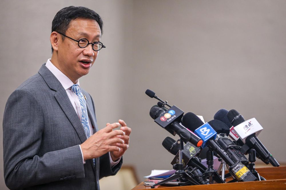 Subang Jaya MP Wong Chen speaks to reporters during a media conference at Parliament, Kuala Lumpur August 6, 2020. u00e2u20acu201d Picture by Hari Anggara