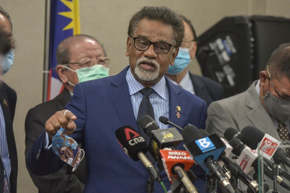 Kuala Langat MP Datuk Dr Xavier Jayakumar speaks to reporters during a press conference in Parliament, Kuala Lumpur August 27, 2020. — Picture by Shafwan Zaidon