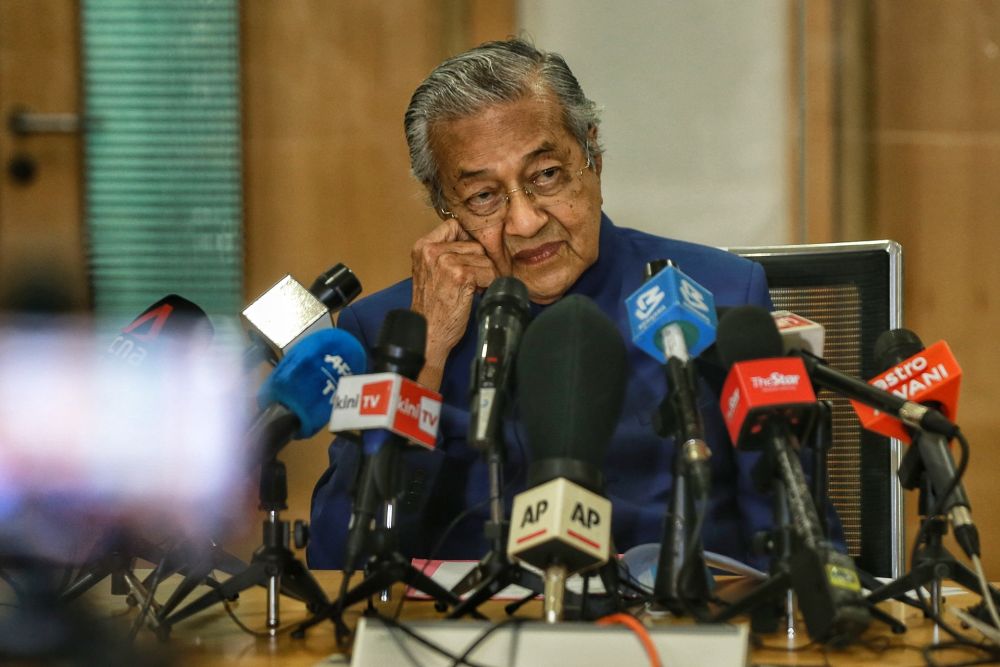 Tun Dr Mahathir Mohamad speaks to reporters during a press conference at Yayasan Al Bukhary in Kuala Lumpur August 7, 2020. u00e2u20acu201d Picture by Ahmad Zamzahurinn