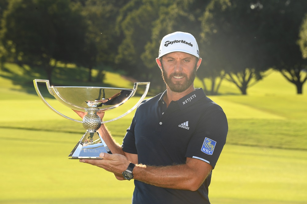Dustin Johnson with the FedEx Cup trophy after the final round of the Tour Championship golf tournament in Atlanta September 7, 2020. u00e2u20acu201d Picture by Adam Hagy-USA TODAY Sports via Reuters