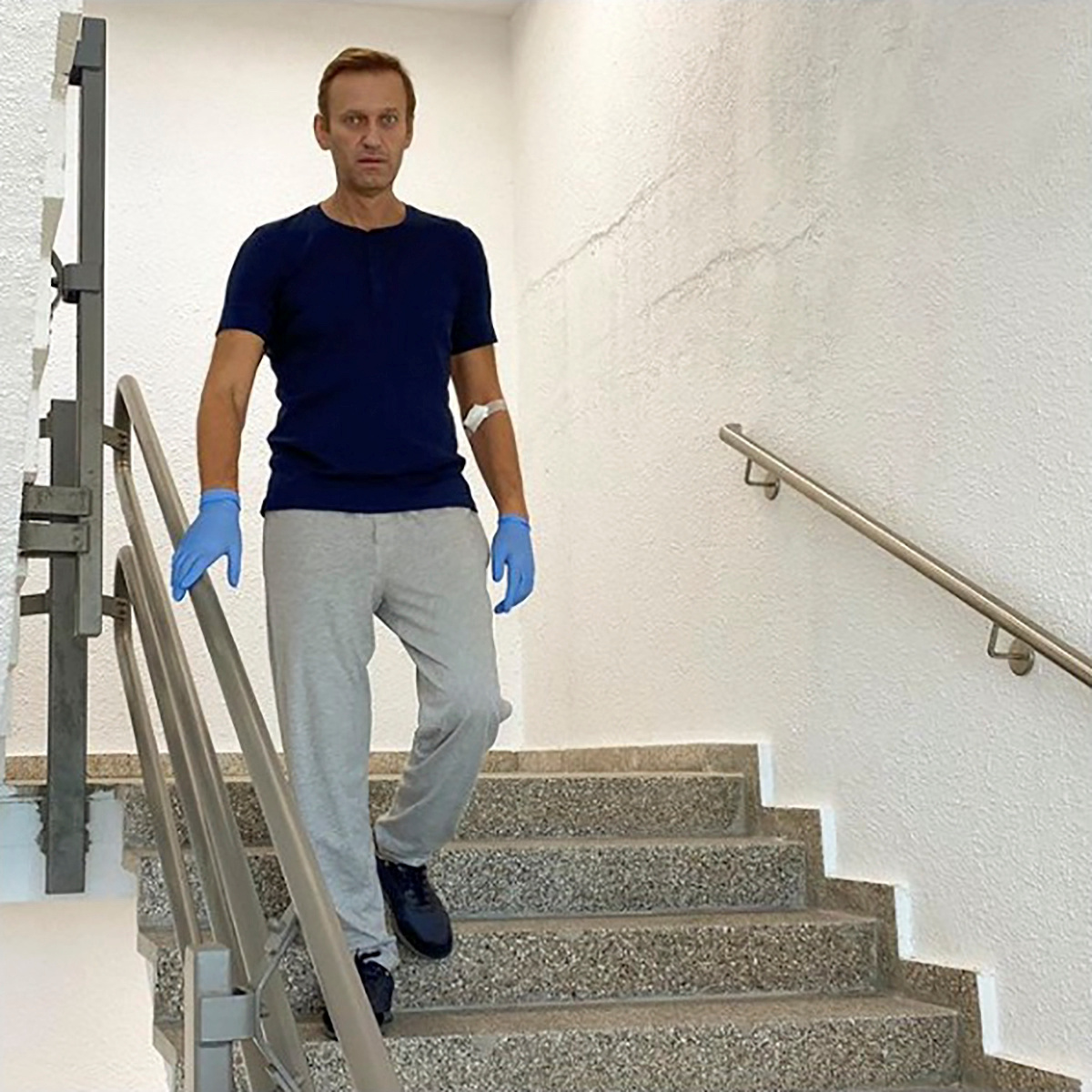 Russian opposition politician Alexei Navalny goes downstairs at Charite hospital in Berlin, Germany, in this undated image obtained from social media September 19, 2020. u00e2u20acu201d Reuters pic