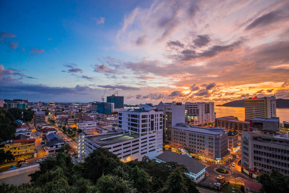Commercial buildings stand in the central business district of Kota Kinabalu, Sabah September 23, 2020. — Picture by Firdaus Latif