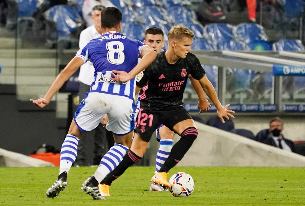 Real Madridu00e2u20acu2122s Martin Odegaard in action during the match against Real Sociedad at the Reale Arena in San Sebastian, Spain September 20, 2020. u00e2u20acu201d Reuters pic 