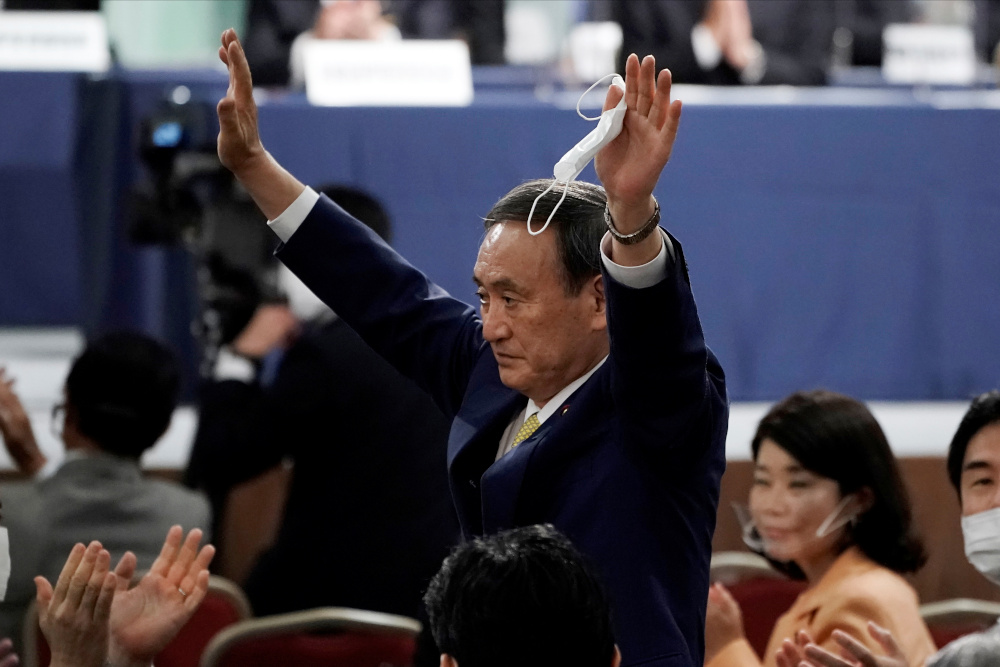 Japanese Chief Cabinet Secretary Yoshihide Suga gestures as he is elected as new head of the ruling party at the Liberal Democratic Partyu00e2u20acu2122s (LDP) leadership election in Tokyo, Japan September 14, 2020. u00e2u20acu201d Reuters pic 