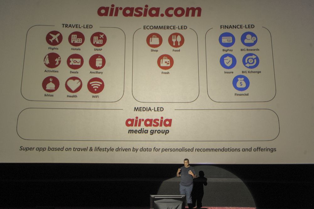 AirAsia Group CEO Tony Fernandes delivers his keynote address during the AirAsia Digital media briefing at NU Sentral, Kuala Lumpur September 24, 2020. u00e2u20acu201d Picture by Shafwan Zaidon