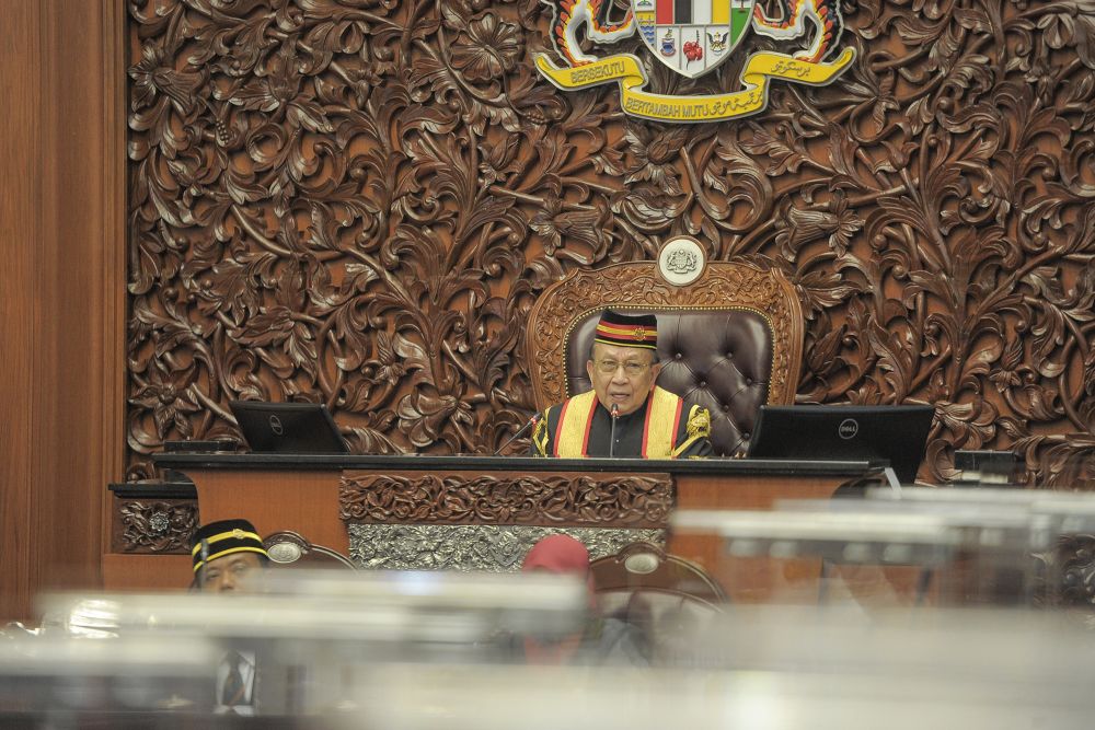 Tan Sri Rais Yatim delivers his maiden speech as Dewan Negara Speaker at Parliament, Kuala Lumpur on September 2, 2020. ― Picture by Shafwan Zaidon