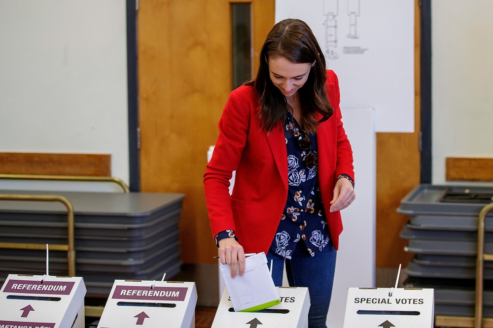 New Zealand Prime Minister Jacinda Ardern casts her vote on the first day of advance voting during the New Zealand general election in Auckland October 3, 2020. u00e2u20acu201d Reuters pic