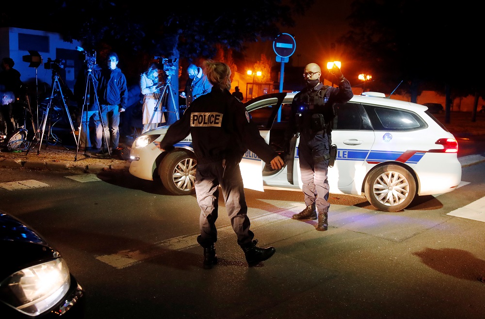 Police officers secure the area near the scene of a stabbing attack in the Paris suburb of Conflans St Honourine, France October 16, 2020. u00e2u20acu201d Reuters pic