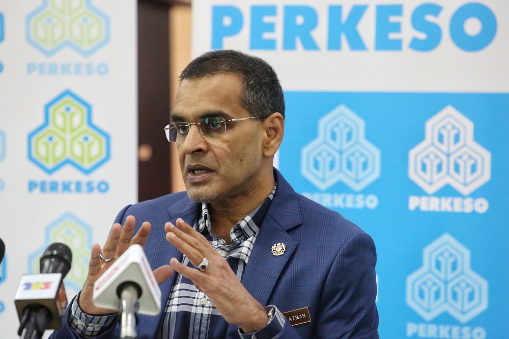 Socso chief executive officer Datuk Seri Mohammed Azman Aziz Mohammed speaks during a press conference at the Menara Perkeso in Kuala Lumpur October 9, 2020. u00e2u20acu201d Picture by Choo Choy May