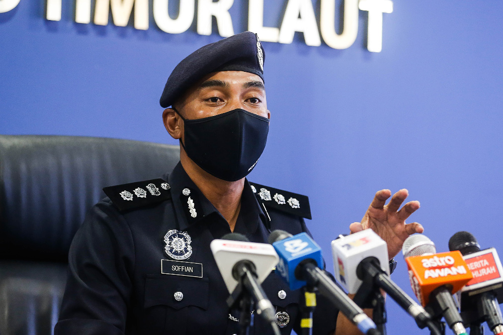 North-east District Police Chief ACP Soffian Santong speaks to the press regarding the road closure due to enhanced movement control order (EMCO) in Penang October 14, 2020. — Picture by Sayuti Zainudin