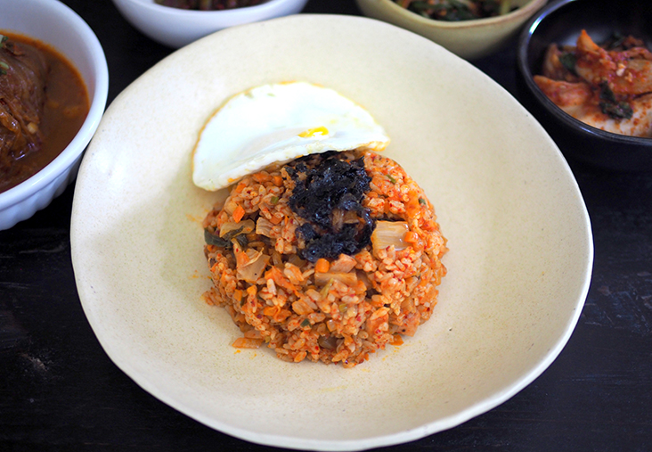 It may not look much but the kimchi spam fried rice topped with seaweed and a fried egg goes well with the kimchi stew.