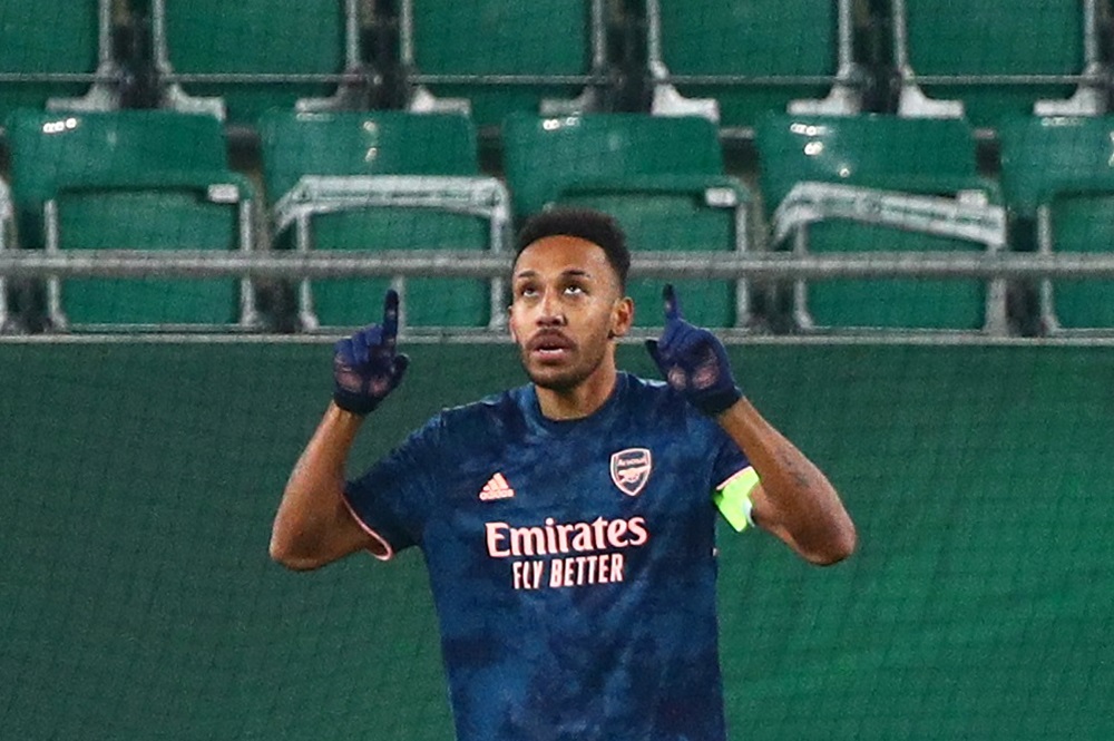 Arsenal's Pierre-Emerick Aubameyang celebrates after scoring the second goal against Rapid Vienna October 22, 2020. u00e2u20acu2022 Reuters pic
