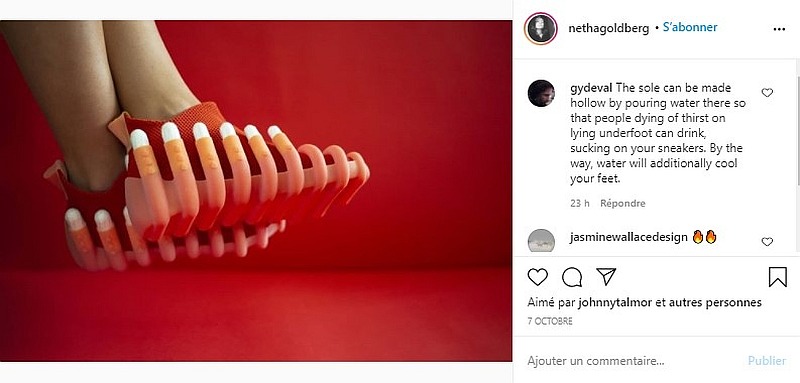 Israeli designer Netha Goldberg's 'Netina' collection of shoes includes a design that proudly displays several tampons around the shoe. u00e2u20acu201d Picture courtesy of nethagoldberg / Instagram via AFP