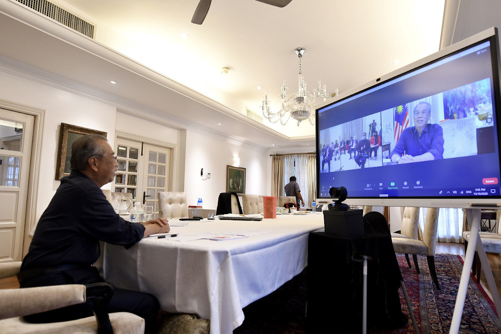 Prime Minister Tan Sri Muhyiddin Yassin speaking during a live video broadcast press conference at his residence in Kuala Lumpur October 13, 2020. u00e2u20acu201d Bernama pic 