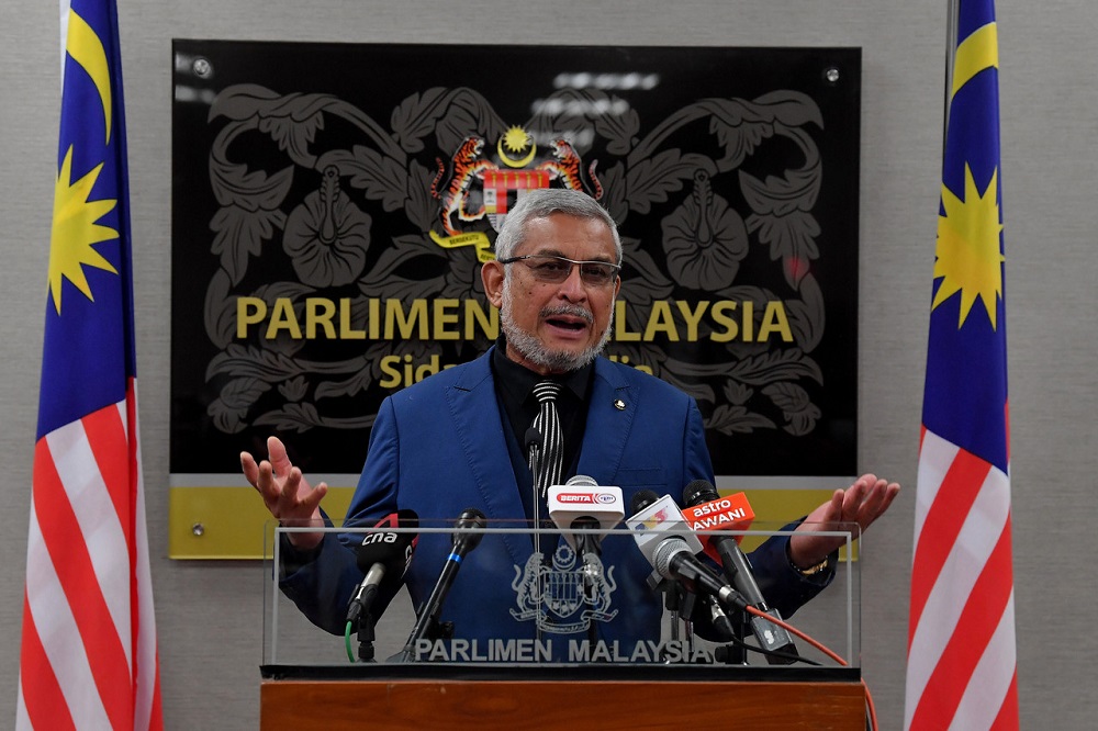 Shah Alam MP Khalid Abdul Samad at a press conference in Parliament, Kuala Lumpur November 4, 2020. — Bernama pic
