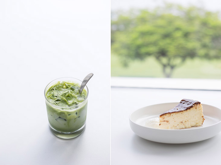 Not into coffee? How about an iced matcha and a slice of burnt cheesecake?