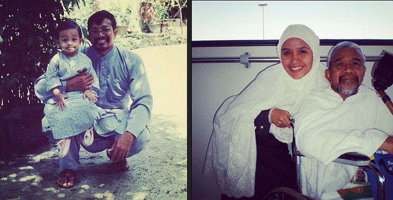 Endang and her dad, then and now. — Pictures courtesy of Endang Hyder