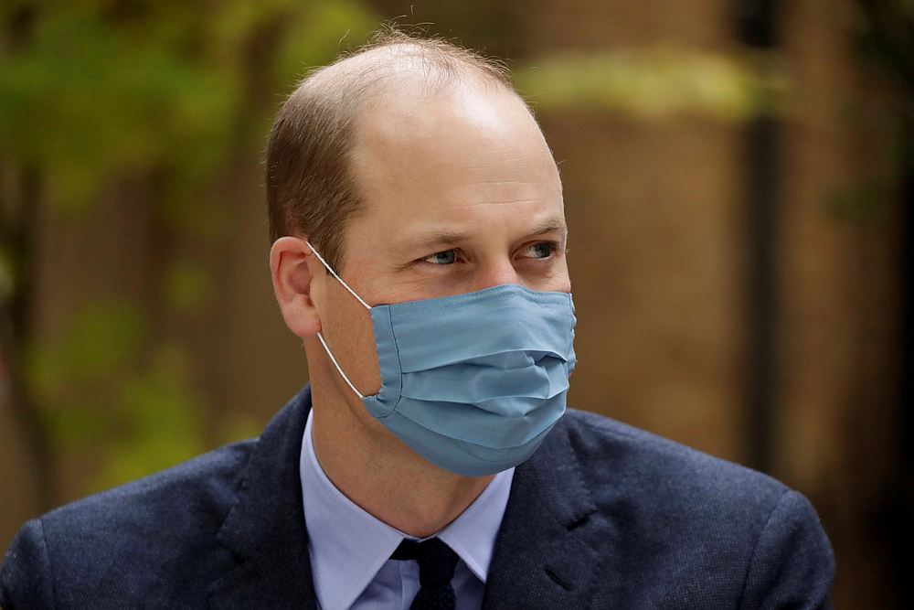 Britain's Prince William wears a protective mask as he visits St Bartholomew's Hospital in London, October 20, 2020. u00e2u20acu201d Pool pic via Reuters