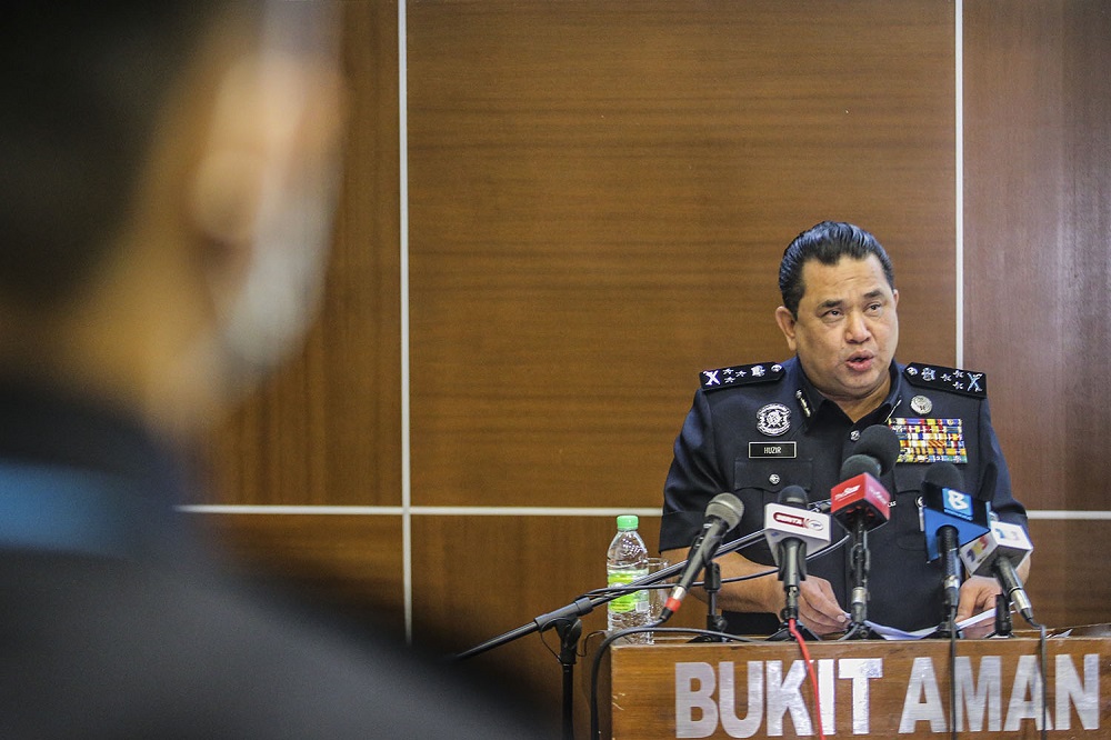 Bukit Aman Criminal Investigation Department (CID) director Datuk Huzir Mohamed speaks during a press conference at Bukit Aman in Kuala Lumpur December 1, 2020. u00e2u20acu201d Picture by Hari Anggara