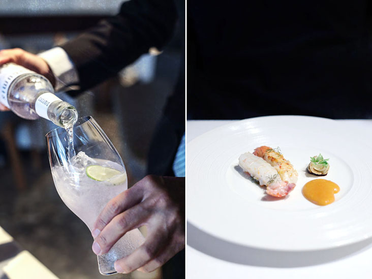 Practised pouring (left). Langoustine from Pengjia Islet north of Taiwan (right).