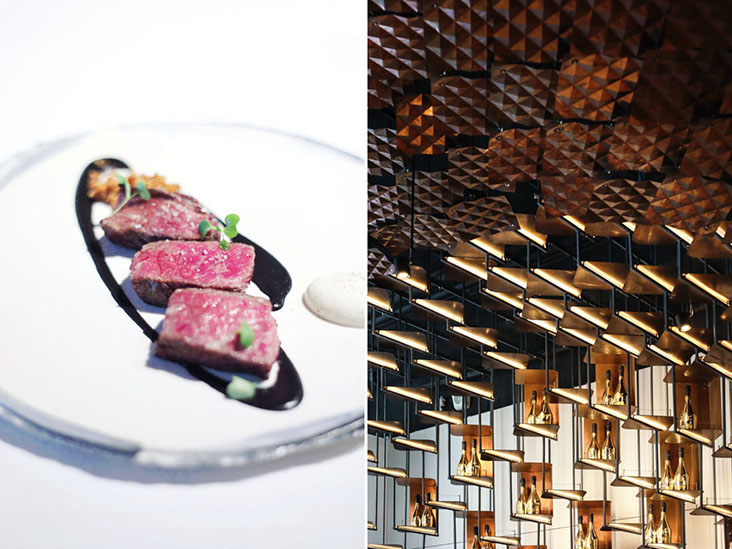Meat courses showcase premium local beef from Yunlin County (left). The stars in the sky brought indoors (right).
