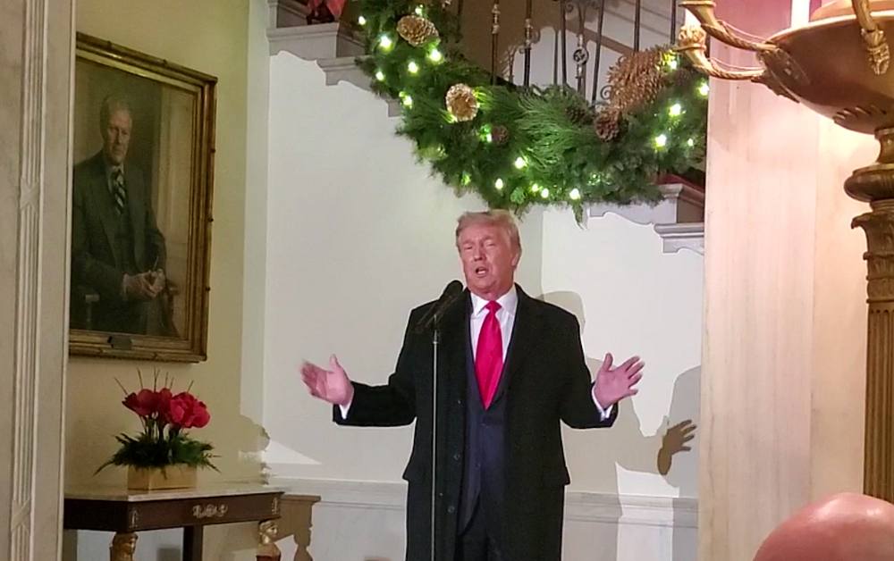 US President Donald Trump speaks at the White House Hanukkah Party in Washington December 9, 2020 in this still image taken from social media video on December 10, 2020. u00e2u20acu201d Twitter/ @USHI_TEITEL image via Reuters
