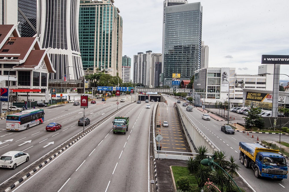 A general view of traffic along Jalan Tun Razak as the movement control order takes place in Kuala Lumpur January 13, 2021. —  Picture by Firdaus Latif