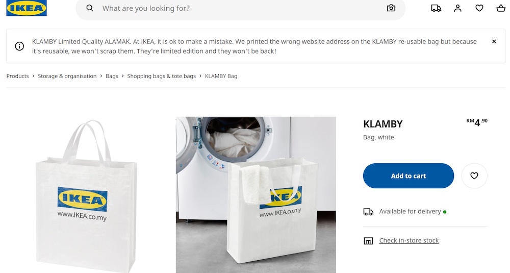 A disclaimer informing customers of the printing typo is seen on Ikea Malaysia’s website. — Screengrab from Ikea Malaysia