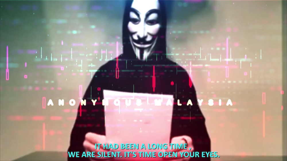 The hacker group Anonymous Malaysia has resurfaced after a long absence. u00e2u20acu201d Facebook screenshot