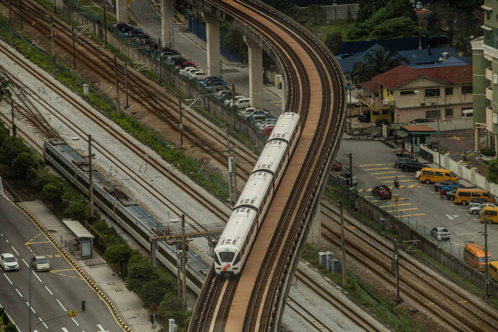 A Light Rail Transit (LRT) train travels along a track in Kuala Lumpur January 4, 2021. u00e2u20acu201d Picture by Firdaus Latif