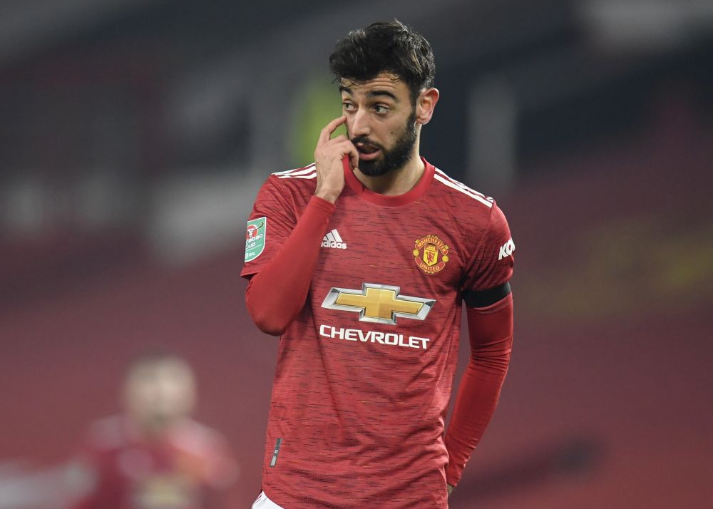 Manchester United's Bruno Fernandes during the League Cup semi-final against Manchester City at Old Trafford January 6, 2021. u00e2u20acu201d Reuters pic