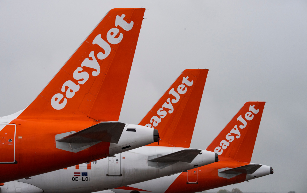In this file photo taken October 31, 2020 airplanes of British low-cost carrier Easyjet are parked at Berlinu00e2u20acu2122s new Berlin-Brandenburg Airport (BER) in Schoenefeld, south-east of Berlin. u00e2u20acu201d AFP pic 