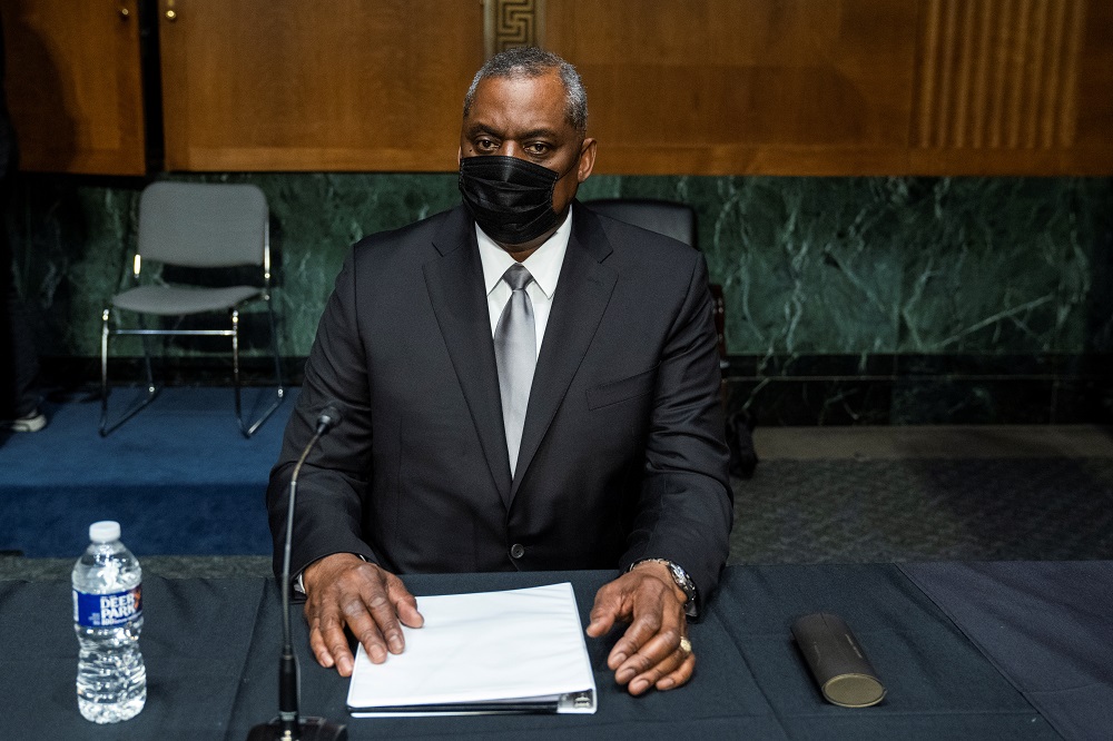 Retired General Lloyd Austin prepares to testify before the Senate Armed Services Committee during his confirmation hearing to be the next Secretary of Defence in the Dirksen Senate Office Building in Washington January 19, 2021. u00e2u20acu2022 Pool via Reuters