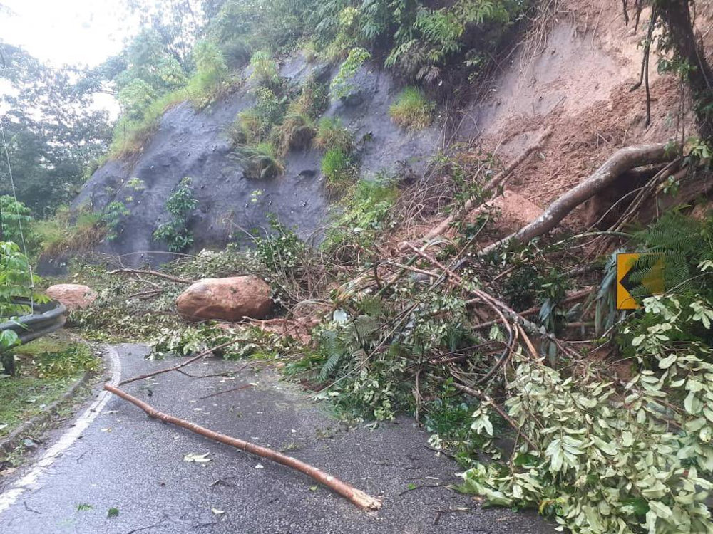 Continuous downpour resulted in the closure of several roads in Pahang due to landslides and flooding January 3, 2021. u00e2u20acu201d Picture via Twitter/Bernama