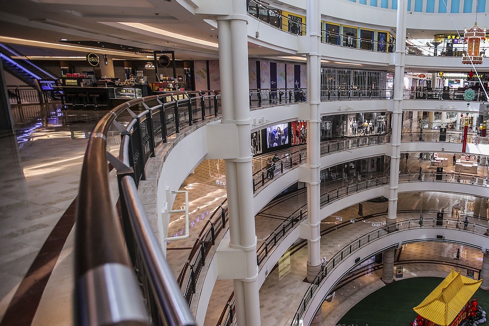 A general view of the Suria KLCC shopping mall. Over 150 locations in Malaysia that are predicted to be potential Covid-19 hotspots over a seven-day period. — Picture by Hari Anggara