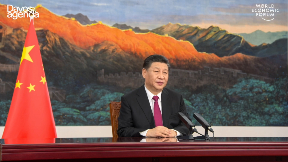 This video grab taken January 25, 2021, shows Chinau00e2u20acu2122s President Xi Jinping speaking from Beijing as he opens an all-virtual World Economic Forum, which usually takes place in Davos, Switzerland. u00e2u20acu201d World Economic Forum (WEF) handout pic via AFP 