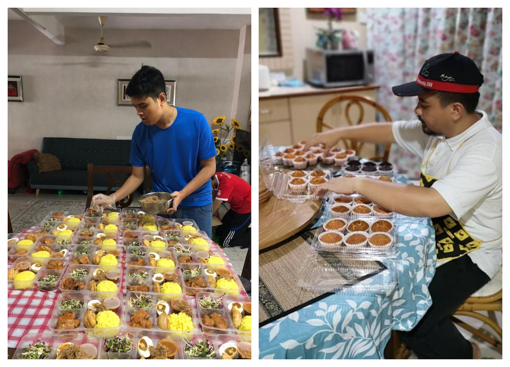 Autistic youths from Autism Cafe Project preparing and packaging food packets for frontliners from their own homes. — Picture courtesy of Mohd Adli Yahya