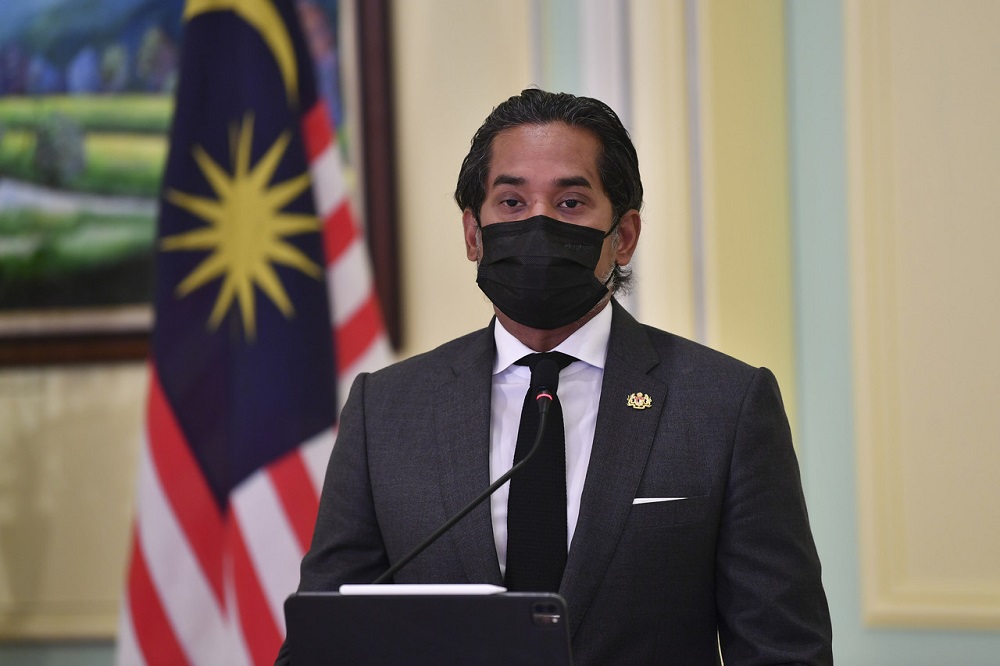 Innovation, Science, And Technology Minister Khairy Jamaluddin delivers his speech during the launch of the National Covid-19 Immunisation Programme Handbook at the Perdana Putra Building in Putrajaya February 16, 2021. u00e2u20acu201d Bernama pic