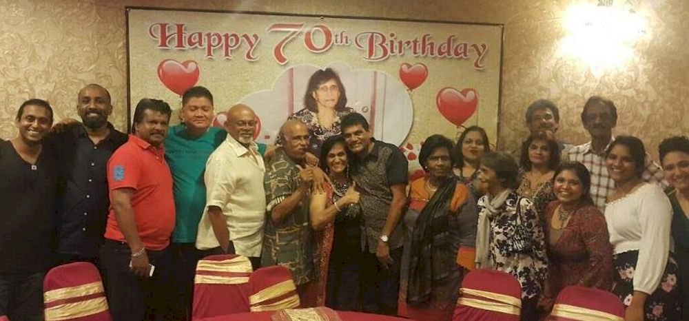 Extended family photo during wife Lanka Devi’s 70th birthday celebration in 2017.