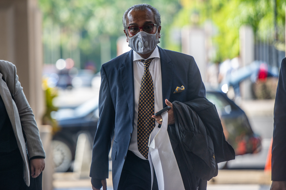 Lawyer Tan Sri Muhammad Shafee Abdullah is pictured at the Kuala Lumpur High Court February 15, 2021. — Picture by Shafwan Zaidon