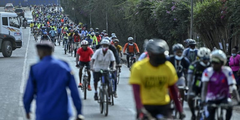 Cyclists take part in the monthly Critical Mass Nairobi (CMS) group-bike ride around the capital city whose two objectives are getting more people commuting on bicycles. u00e2u20acu201d ETX Studio pic